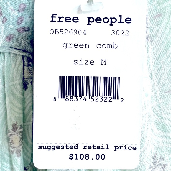 Free People Rolling Hills Print Bell Sleeve Boho Tunic in Green Comb (Medium) - Picture 8 of 8
